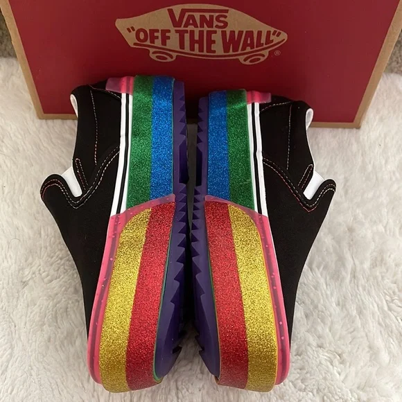 Platform Rainbow Glitter Vans Slip-on. Rare! - Picture 3 of 7